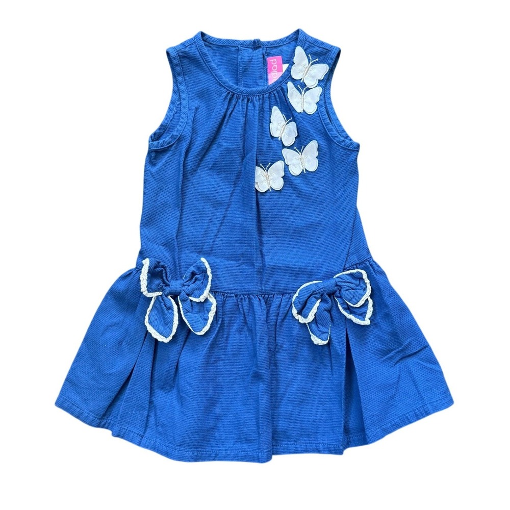 Good Lad Butterfly Bow Sleeveless Blue Cotton Dress Toddler Girls 3T